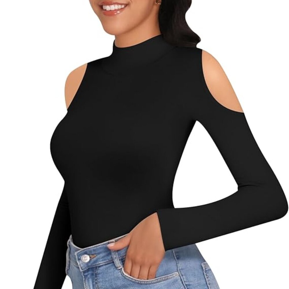 NWT Black Cold Shoulder Turtleneck Bodysuit